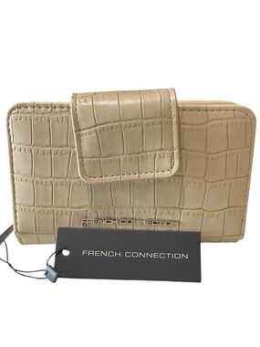 French Connection Emmy Croc-Embossed Fold Zipper Wallet in Neutral
